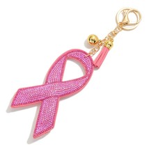 Bling Rhinestone Pink Breast Cancer Ribbon Tassel Keyring Bag Charm - €11,86 EUR