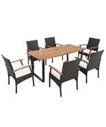 7 Pieces Outdoor Wicker Chair and Dining Table Set-Wood Handrail - Color... - €681,49 EUR