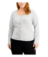 Rebellious One Plus Trendy Ribbed Long-Sleeve Top in Heather Grey-2X - $31.54 CAD