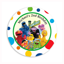 Printed Sesame Street Personalized birthday circle round stickers label - $7.32