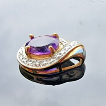925 STERLING SILVER GOLD PLATED NATURAL OVAL 9x7 mm  AMETHYST PENDANT - €29,15 EUR