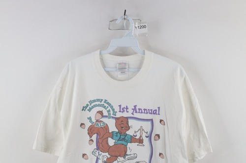Vintage 90s Mens Large Distressed The Squirrel Run Running Race T-Shirt White Item image 2