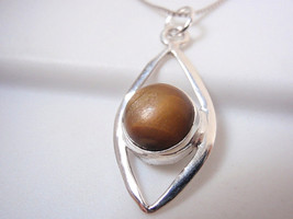 Tiger Eye Necklace 925 Sterling Silver Sphere Inside Arcs 4ct New - £4.30 GBP