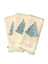 Vintage Lot Of 3 Christmas Hand Towels Dishcloths Holiday Tree Bows Crea... - $9.49