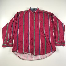 Vintage Chaps Ralph Lauren Shirt Mens L Red White Striped Button Down Crest Logo - £17.08 GBP
