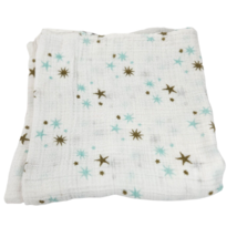 Aden And Anais Swaddle Muslin Cotton Baby Security Blanket White Brown Teal Star - $37.05