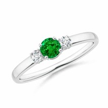 ANGARA 4mm Natural Emerald and Diamond Three Stone Engagement Ring in Silver - £259.25 GBP+