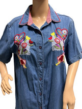 Bobbie Brooks Embroidered Floral Hearts Button Up Denim Blue Jean Shirt 14W/16W - £10.96 GBP
