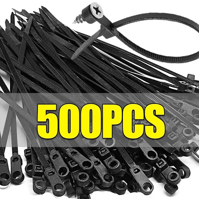 100/500PCS Screw Hole Cable Ties Reusable Fixed Nylon Cable Ties Self-locking Co - £19.05 GBP