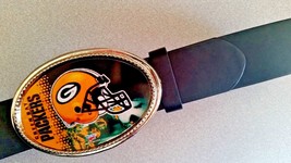 GREEN BAY PACKERS Epoxy Buckle &amp; Black Bonded Leather Belt - £19.46 GBP