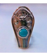 Silverplate Roses &amp; Sleeping Beauty Turquoise Spoon Ring Sz 9 Huge 1 3/4&quot;  - £23.76 GBP
