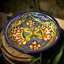 Vintage Talavera Style Mexican Pottery 8in Dish Artist Signed Folk Art - £12.94 GBP