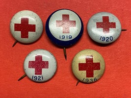 PRE WWI, AMERICAN RED CROSS DONOR LAPEL PINS; 1919, 1920, 1921, 1936, GR... - $19.80