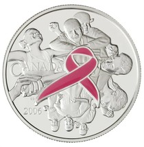 25.175g Silver Coin 2006 Canada $5 Breast Cancer Enamel Pink Ribbon - £78.33 GBP