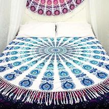 Traditional Jaipur Round Peacock Feather Mandala with Fringes Throw Tapestry, Hi - £24.04 GBP