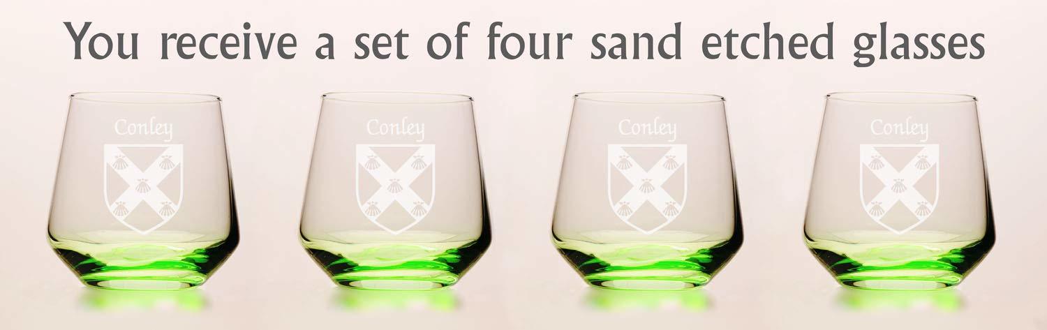 Conley Irish Coat of Arms Green Tumbler Glasses - Set of 4 (Sand Etched) Item image 4