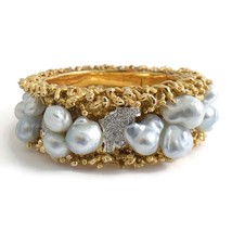 Authenticity Guarantee 
Vintage Silver Baroque Pearl Diamond Bangle Brac... - £18,169.73 GBP