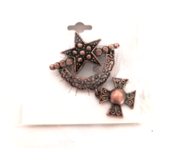 New in Package Women's Brooch/Pin Clear Copper Tone 2 inches with cross charm - £11.96 GBP