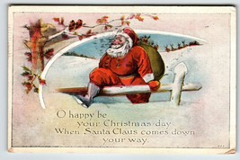 Christmas Postcard Santa Claus Climbs Over Fence Birds Tree Branches 1920 no 241 - £8.96 GBP