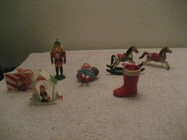 7 Vintage Plastic Christmas Ornaments Horse Boot girl Santa Lot - £31.64 GBP