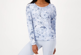 zuda Z-ReFresh Aloe Infused Long Sleeve Sleep Top- Blue Cloud Rose, LARGE - £12.71 GBP