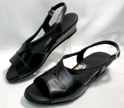 SAS Women Caress Cross Strap Wedge Sandal Shoes Black Leather Size 7.5 S... - $53.99