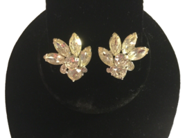 Eisenberg Ice Vintage CLIP-ON Earrings Crystal Rhinestones Rhodium Plated - £25.18 GBP