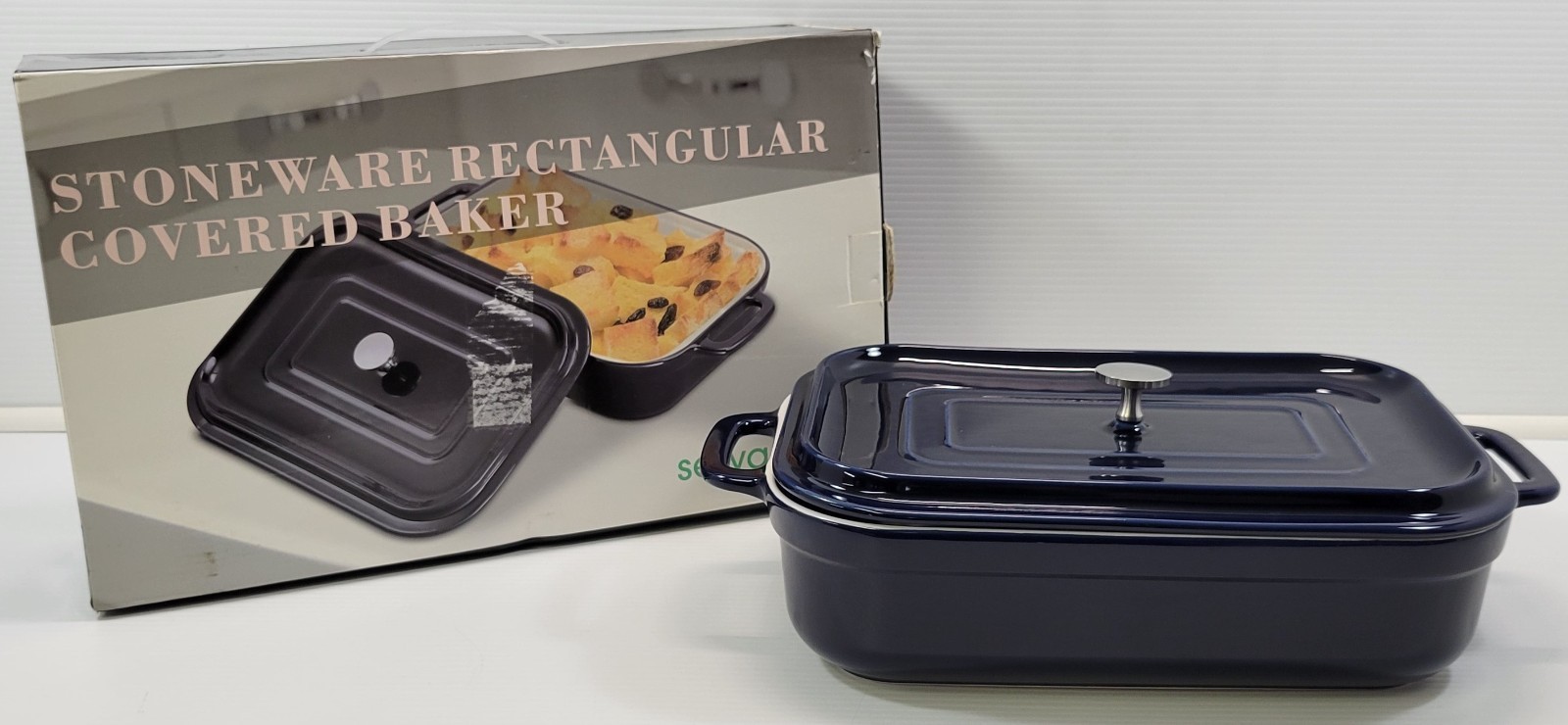 UU) Servappetit Stoneware Rectangular Covered Baker with Lid Blue - $19.79