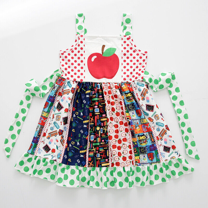 Primary image for NEW Boutique Back to School Apple Girls Sleeveless Panel Twirl Dress