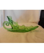 Vintage Green Glass Sleigh With Handle Candy or Treat Dish 12.75&quot; Long - £44.62 GBP