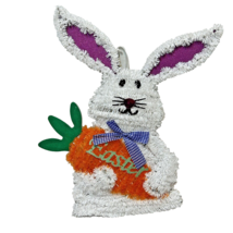 Vintage Tinsel Easter Bunny Holding Carrot Hanging Decoration 15.5 x 12&quot; - $8.49