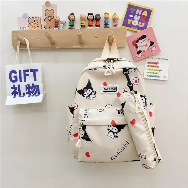 Sanrio Kuromi Children Backpacks Pencil Case Cartoon School Bag - Beige - £14.39 GBP