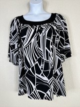 George Womens Plus Size 4X Blk/Wht Mosaic Stretch Top Short Sleeve - $13.61