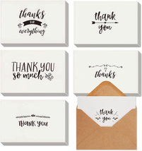 48-Pack Black and White Thank You Cards with Kraft Paper Envelopes for Graduatio - £10.84 GBP