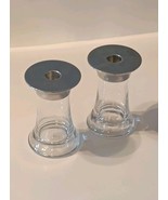 Set Ralph Lauren Clear Candlestick Holders 5&quot; Chrome Like Top Unique Dec... - $450.07 MXN