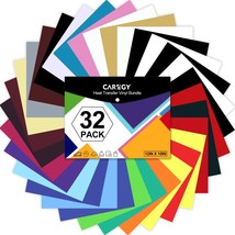 Htv Heat Transfer Vinyl Bundle: 32 Pack Assorted Colors 12&quot;X10&quot; Sheets, ... - $27.99