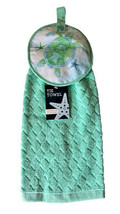 Sea Turtle Hanging Dish Towel Green Blue Button Tie Summer Beach House Cottage - £13.19 GBP