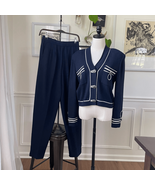 St John Navy Blue Santana Knit 2pc Pant Suit M 6 - $374.60 CAD