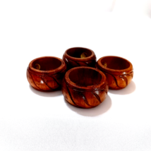 Vintage Hand Carved Teakwood Napkin Rings Made in Philippines (Set of 4) - $9.45