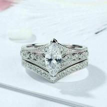2.50Ct Marquise Cut Diamond Curved Wedding Bridal Ring Set 14k White Gold Finish - £94.65 GBP