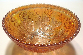  Carnival Iridescent Glass Bowl Double Rose Pattern Marigold 5&quot; Vintage - £11.80 GBP