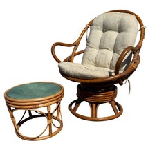  Vintage Rattan Papasan Swivel Egg Chair Ottoman/Table Set Wicker Bent W... - $253.05 CAD