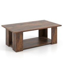 Large 36/41 Inch 2-tier Wooden Modern Coffee Table with Storage Shelf-Coffee - C - £80.64 GBP