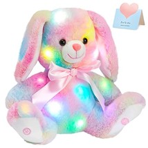 10&#39;&#39; Light Up Rainbow Bunny Stuffed Animal Glowing Soft Rabbit Plush Toy With Lo - £36.35 GBP