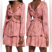 NWT Open Edit Pink &amp; Navy Blue Floral Cutout Long Sleeved  Dress Size XXS - £20.73 GBP