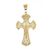14K Yellow Gold Decorative Fleur de Lis Crucifix Pendant - £546.93 GBP