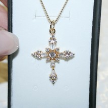 Classic Diamond Alternatives Cross Pendant Necklace 14k Yellow Gold over... - £51.25 GBP