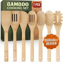 Bamboo Wooden Cooking Utensil Set - 7 Pcs Heat Resistant Kitchen Tools - $18.94