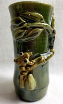  Art Pottery Bamboo Tree Frog Vase  7.5&quot; Tall Green Glazed Shinny - £35.93 GBP