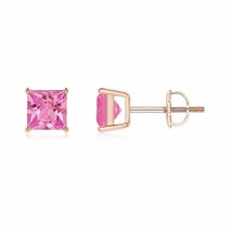 Pink Sapphire Solitaire Stud Earrings For Women in 14K Gold (AAA, 5MM) - £959.83 GBP